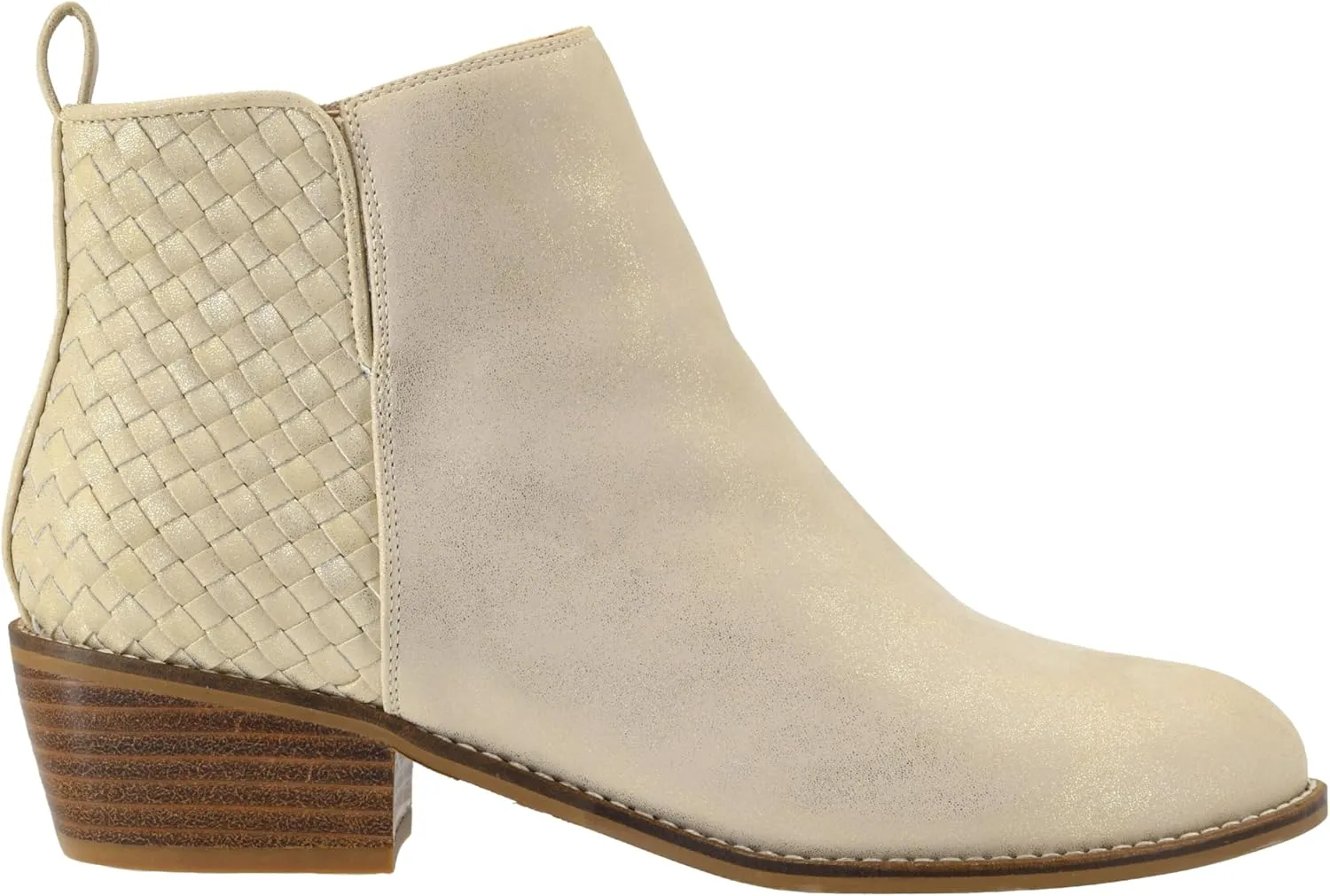 Corkys Footwear Half N Half 2-Inch Stacked Heel Booties, Full Inside Zip, Unique Woven Texture, Memory Foam Insoles