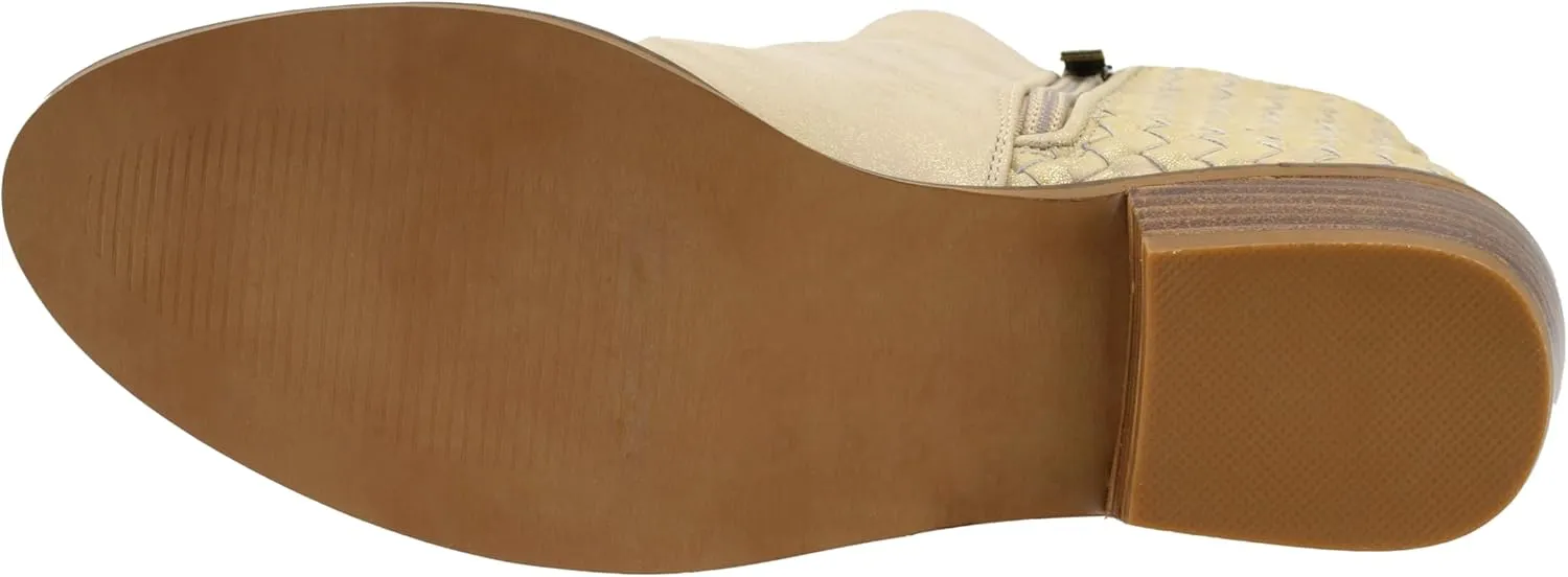 Corkys Footwear Half N Half 2-Inch Stacked Heel Booties, Full Inside Zip, Unique Woven Texture, Memory Foam Insoles