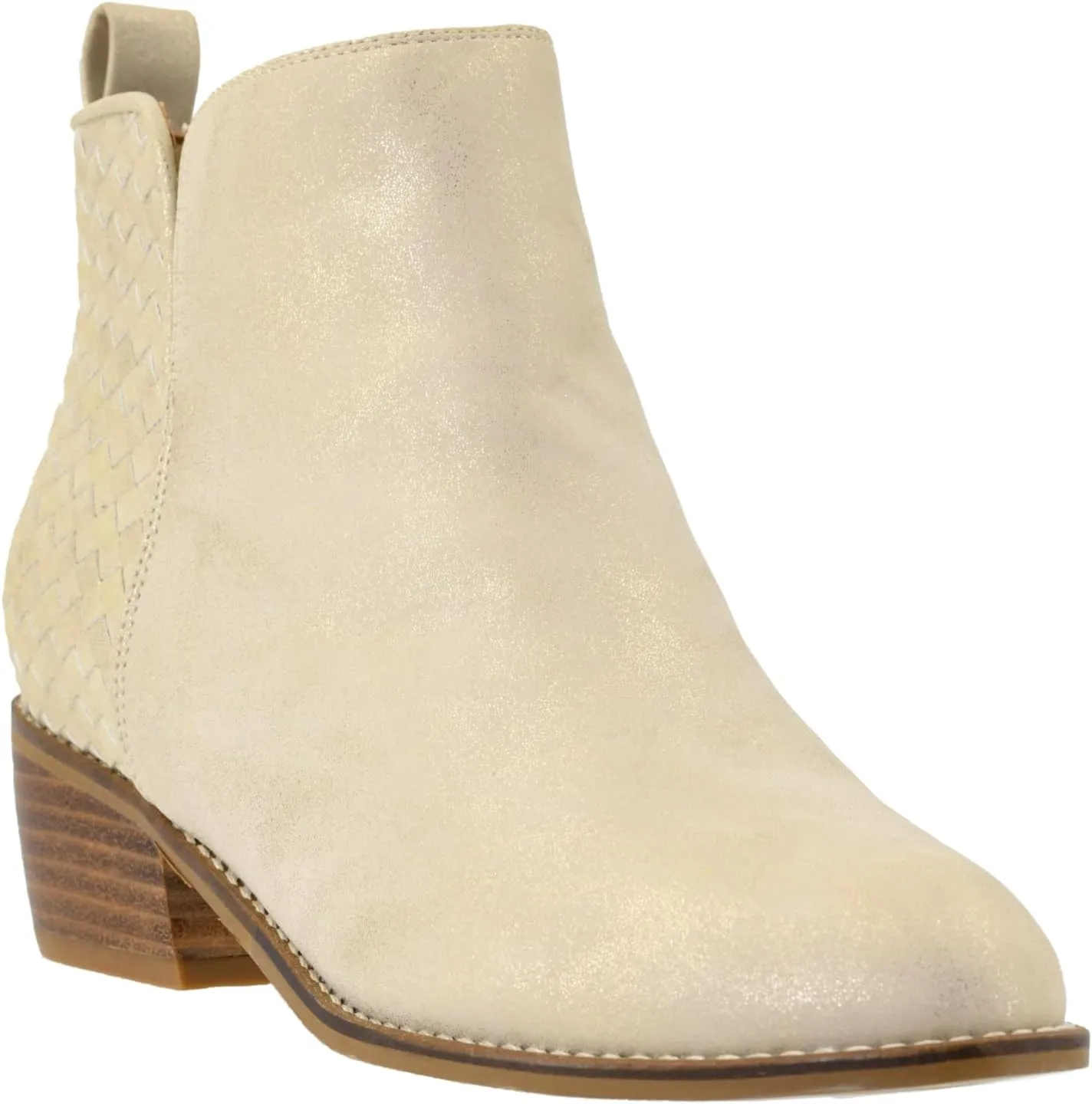 Corkys Footwear Half N Half 2-Inch Stacked Heel Booties, Full Inside Zip, Unique Woven Texture, Memory Foam Insoles