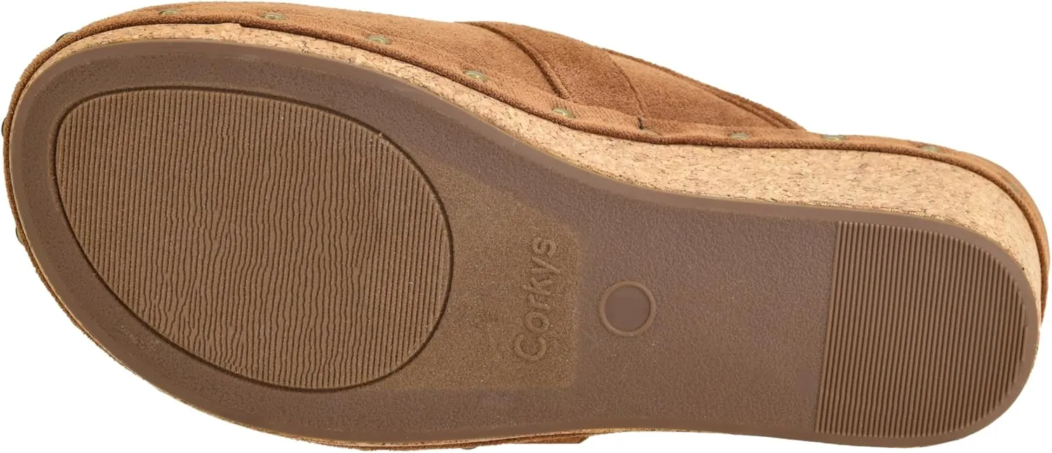 Corkys Footwear Just Precious 2.5-Inch Heel Wedges Black, Memory Foam Insoles, Slip-On Design, Chic Buckle & Stud Accents, Closed-Toe