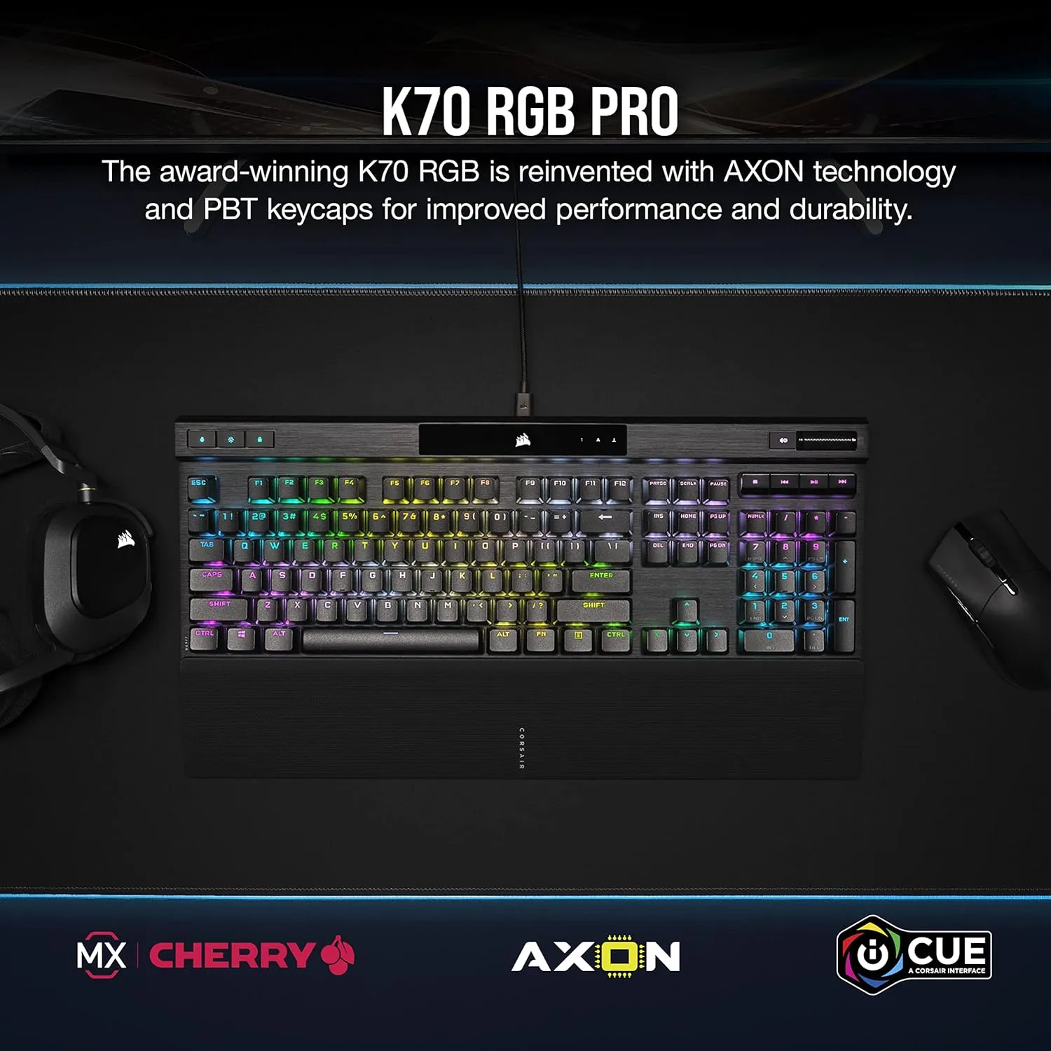 Corsair K70 RGB PRO Mechanical Wired Gaming Keyboard – Cherry MX Brown Tactile Switches – 8,000hz Hyper-Polling – PBT Double-Shot Keycaps – iCUE Compatible – PC, Mac, Xbox – QWERTY NA – Black