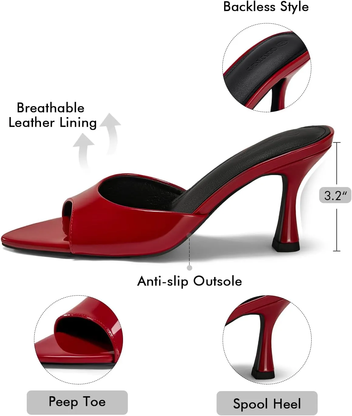 Coutgo Womens Heeled Mules Pointed Peep Toe High Heels Slip On Backless Mule Sandals Dress Shoes