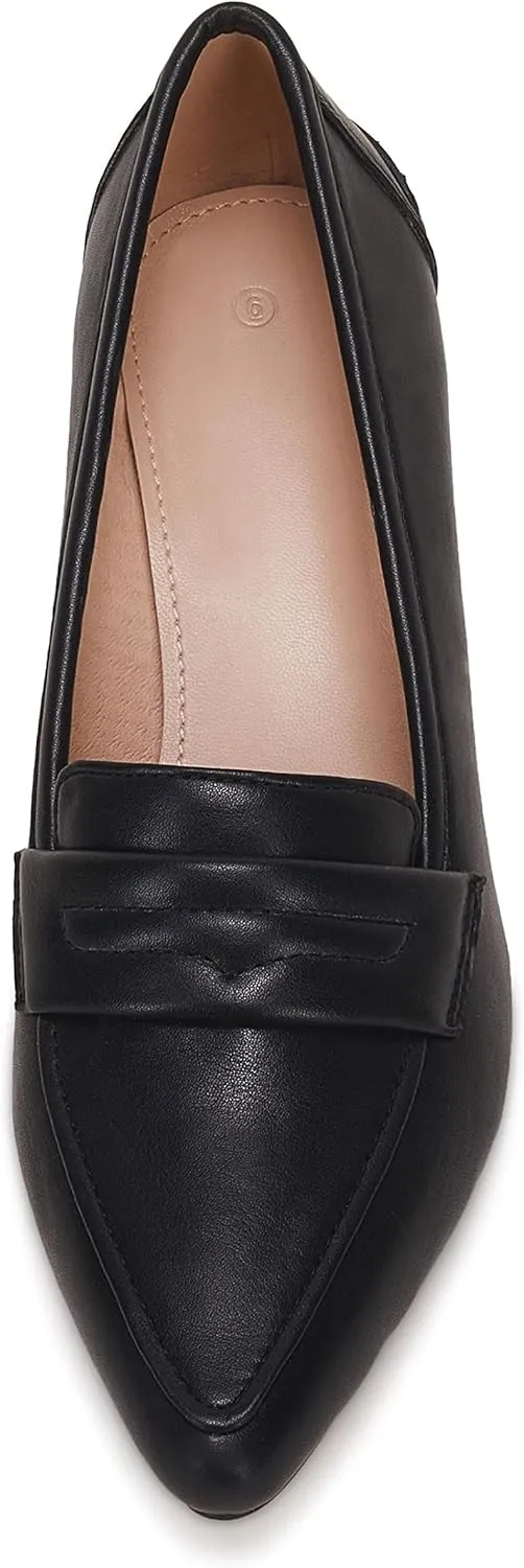 Coutgo Womens Low Kitten Heels Pumps Closed Pointed Toe Stiletto Faux Leather High Heel Slip on Office Dress Wedding Party Shoes Loafer Sandals