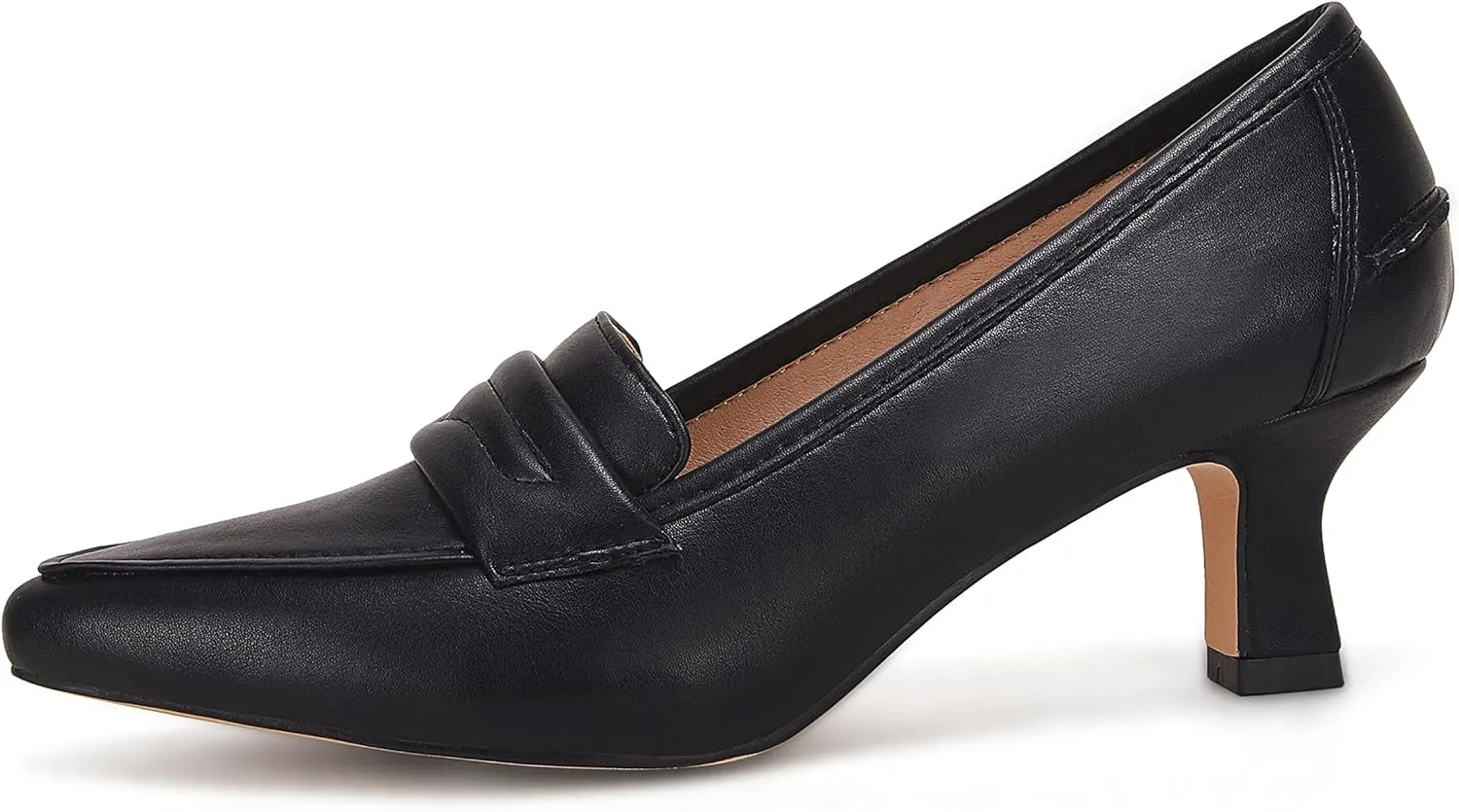 Coutgo Womens Low Kitten Heels Pumps Closed Pointed Toe Stiletto Faux Leather High Heel Slip on Office Dress Wedding Party Shoes Loafer Sandals