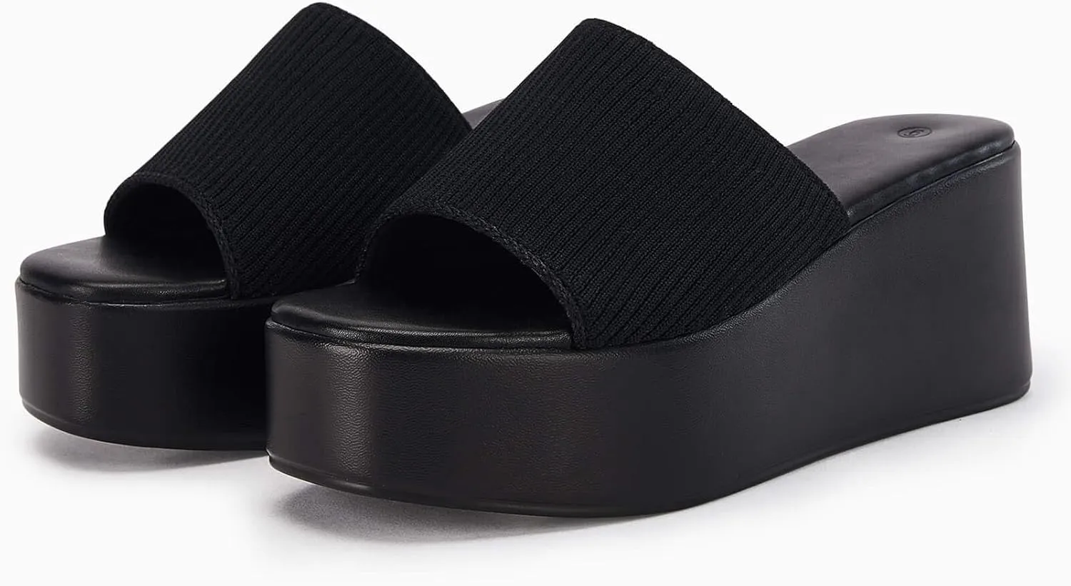Coutgo Womens Platform Slides Sandals Square Open Toe Slip On Elastic Band Casual Lightweight Wedge Shoes