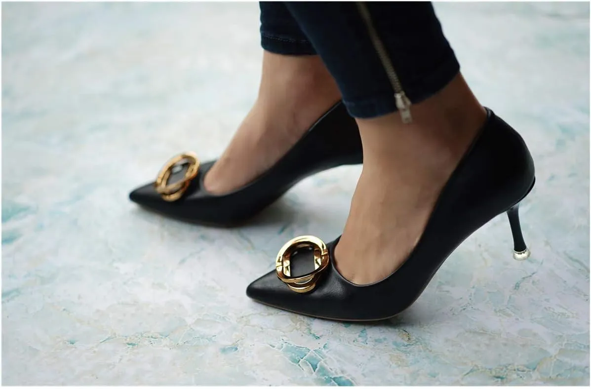 C.Paravano Women's Metal Buckle Stiletto Pumps-Professional Business Meeting Shoes with Metal Accents&Chic Pointed Toe Design,All-Day Comfort Heels for Office Workdays