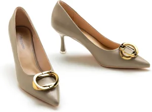 C.Paravano Women's Metal Buckle Stiletto Pumps-Professional Business Meeting Shoes with Metal Accents&Chic Pointed Toe Design,All-Day Comfort Heels for Office Workdays