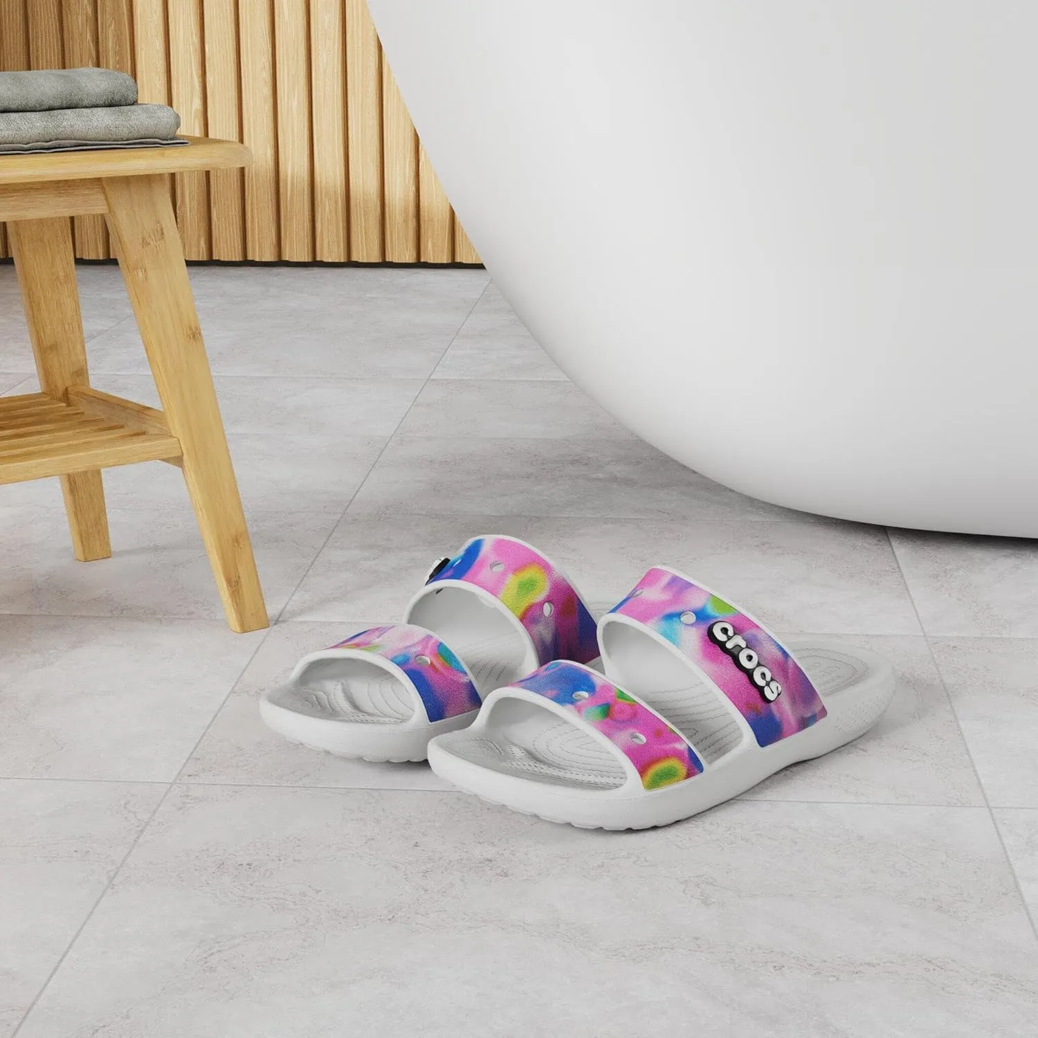 Crocs Unisex Classic Tie Dye Two-Strap Sandals Slide