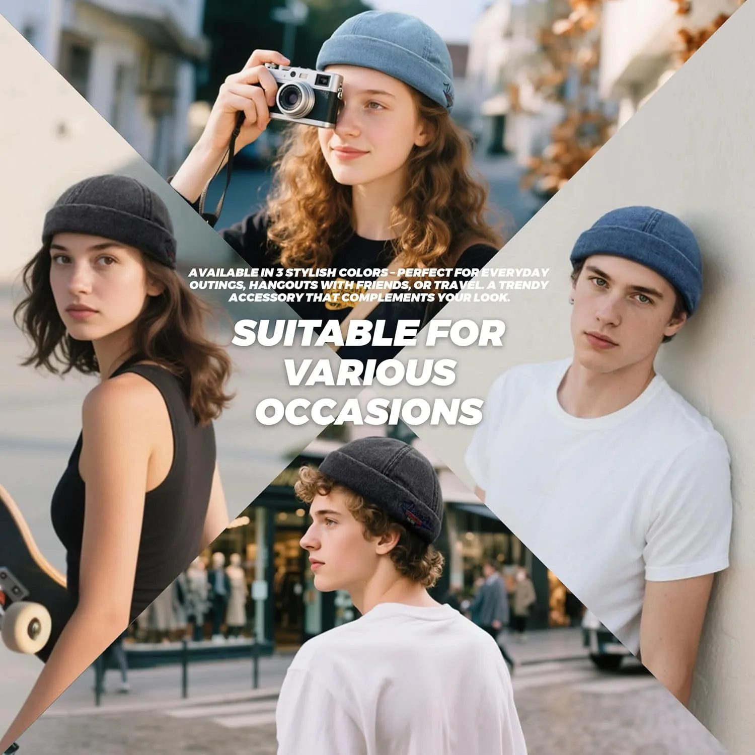 Croogo Denim Docker Hat Fashion Brimless Beanie Hat Retro Worker Skull Cap Rolled Cuff Sailor Cap Hip Hop Dancing Watch Cap