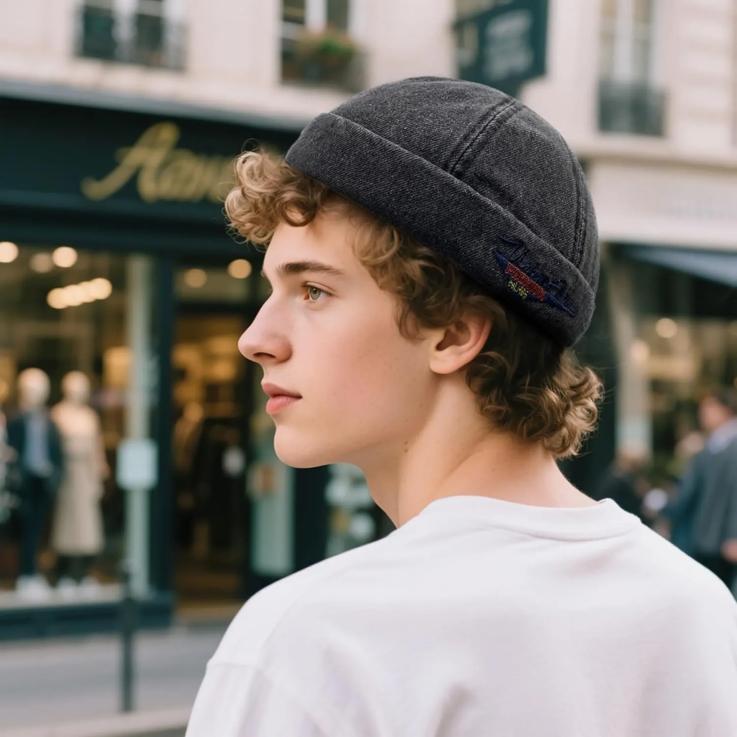 Croogo Denim Docker Hat Fashion Brimless Beanie Hat Retro Worker Skull Cap Rolled Cuff Sailor Cap Hip Hop Dancing Watch Cap