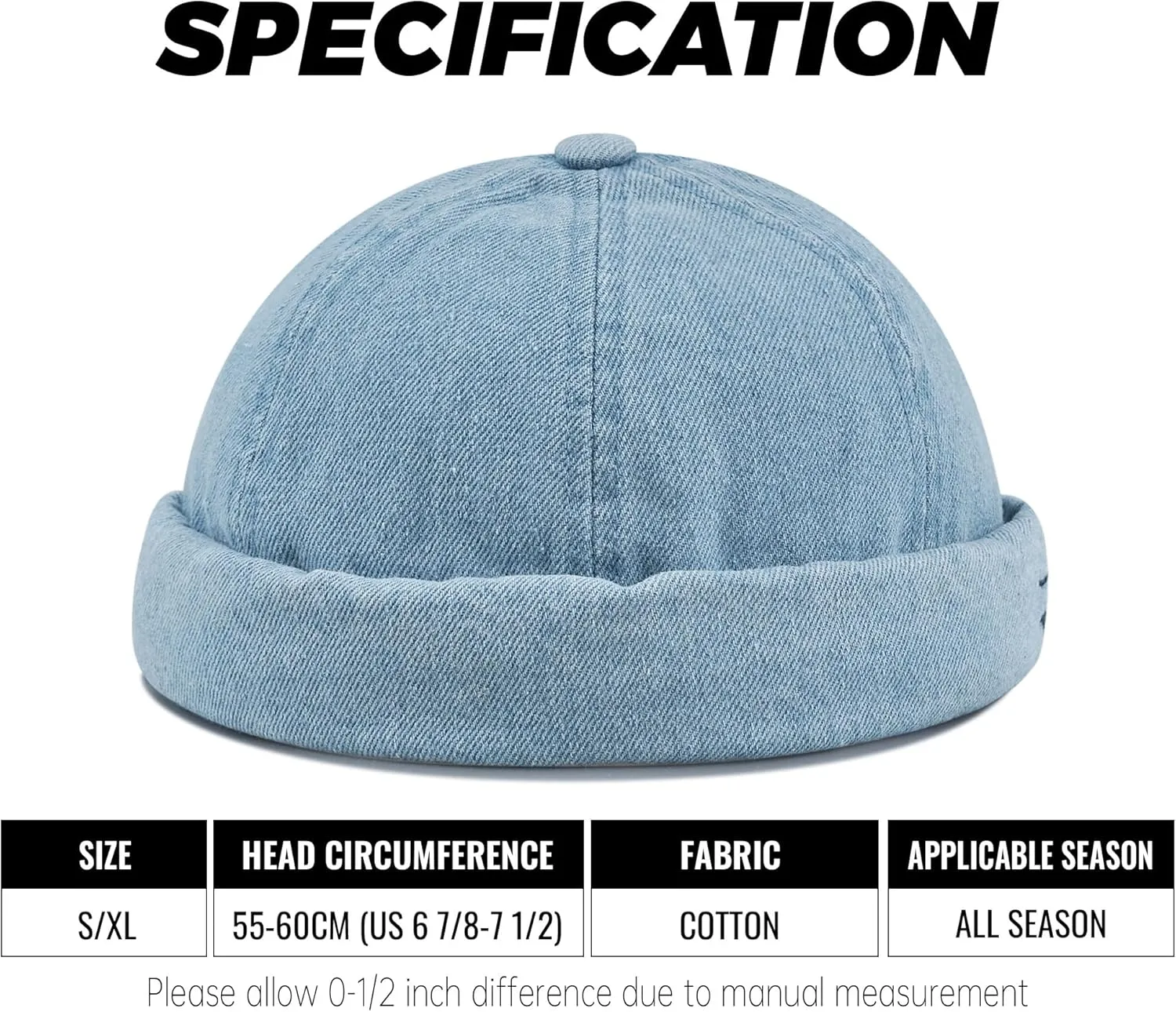 Croogo Denim Docker Hat Fashion Brimless Beanie Hat Retro Worker Skull Cap Rolled Cuff Sailor Cap Hip Hop Dancing Watch Cap