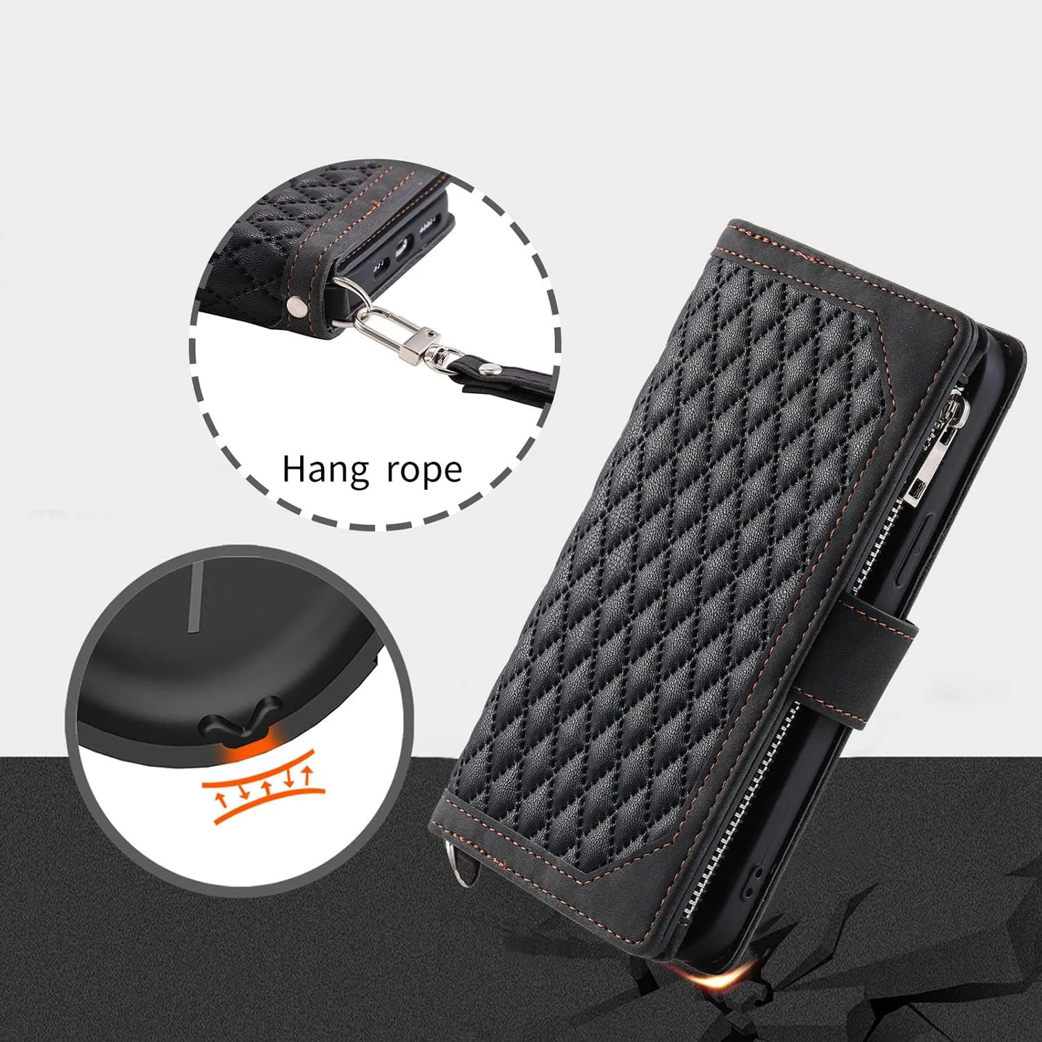 Crossbody Wallet Case for Apple iPhone 13 Pro Leather Phone Case with Card Holder Kickstand & Wrist Strap Cover Magnetic Closure Flip Handbag Zipper Purse Shell for Women(Black)