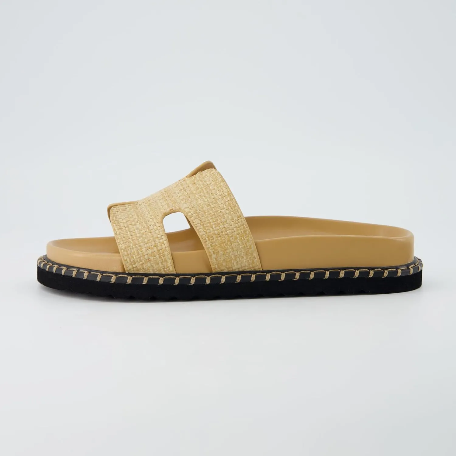 CUSHIONAIRE Crisp Women’s Slide Sandal – Faux Leather Cutout Slip-On with Artisan Stitching & Memory Foam, Wide Widths Available