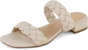 CUSHIONAIRE Women's Nan two band braided low block heel slide sandal  Memory Foam and Wide Widths Available