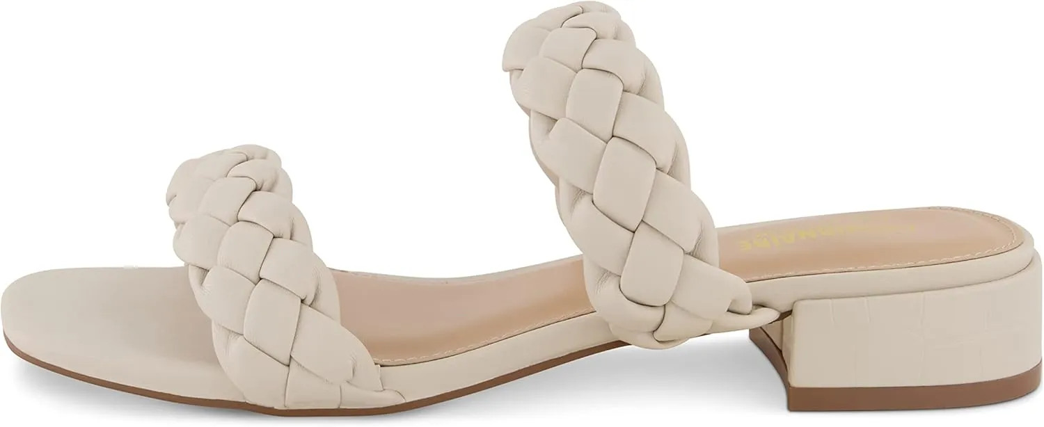 CUSHIONAIRE Women's Nan two band braided low block heel slide sandal  Memory Foam and Wide Widths Available