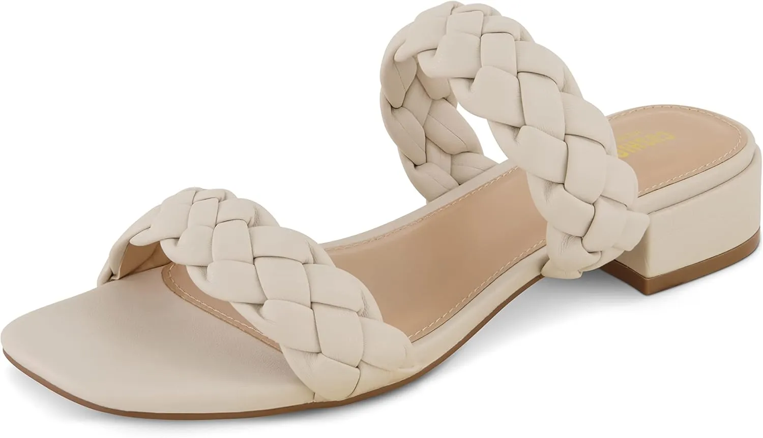 CUSHIONAIRE Women's Nan two band braided low block heel slide sandal  Memory Foam and Wide Widths Available