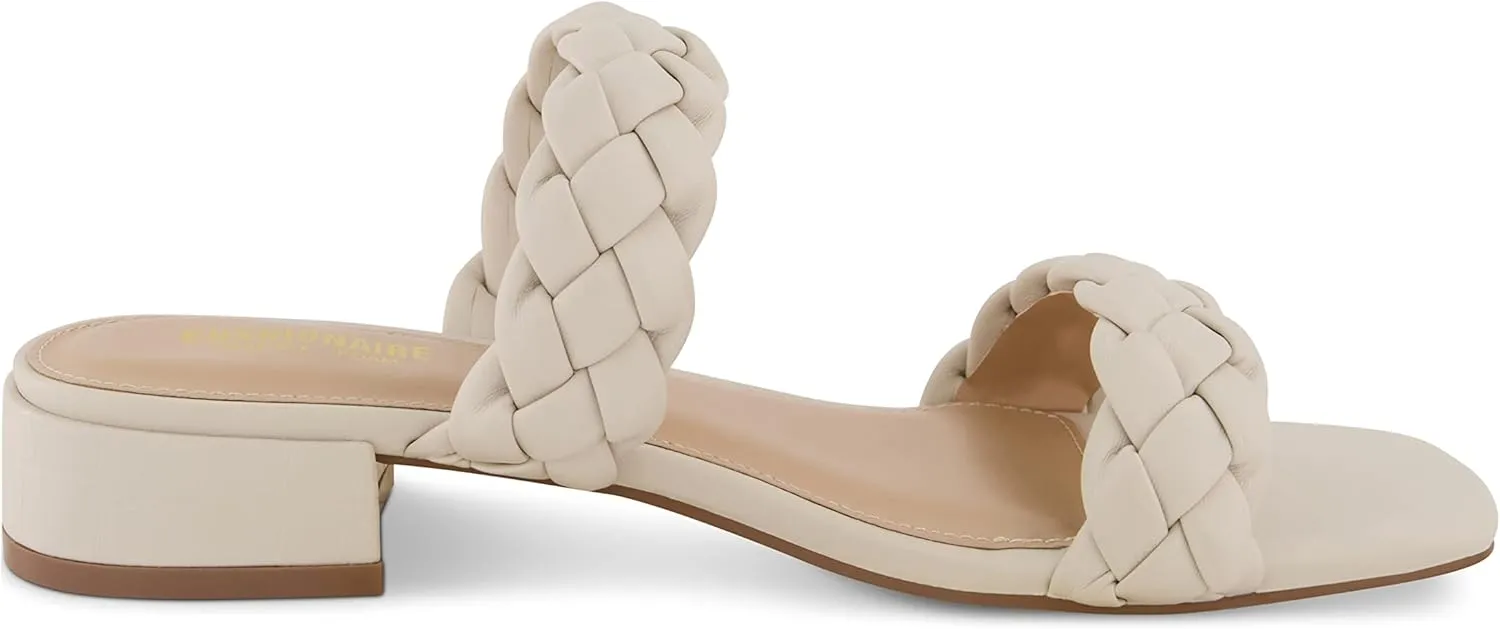 CUSHIONAIRE Women's Nan two band braided low block heel slide sandal  Memory Foam and Wide Widths Available