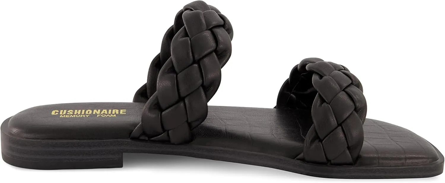 CUSHIONAIRE Women's Vicki braided slide sandal  Memory Foam, Wide Widths Available