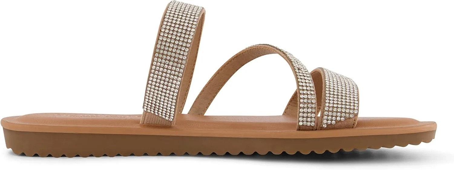 CUSHIONAIRE Women's Vienna Rhinestone slide sandal  Memory Foam