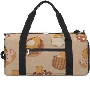 Cute Capybara in Cups on Dots Fitness Large Gym Bag for Unisex with Shoe Compartment & Wet Pocket