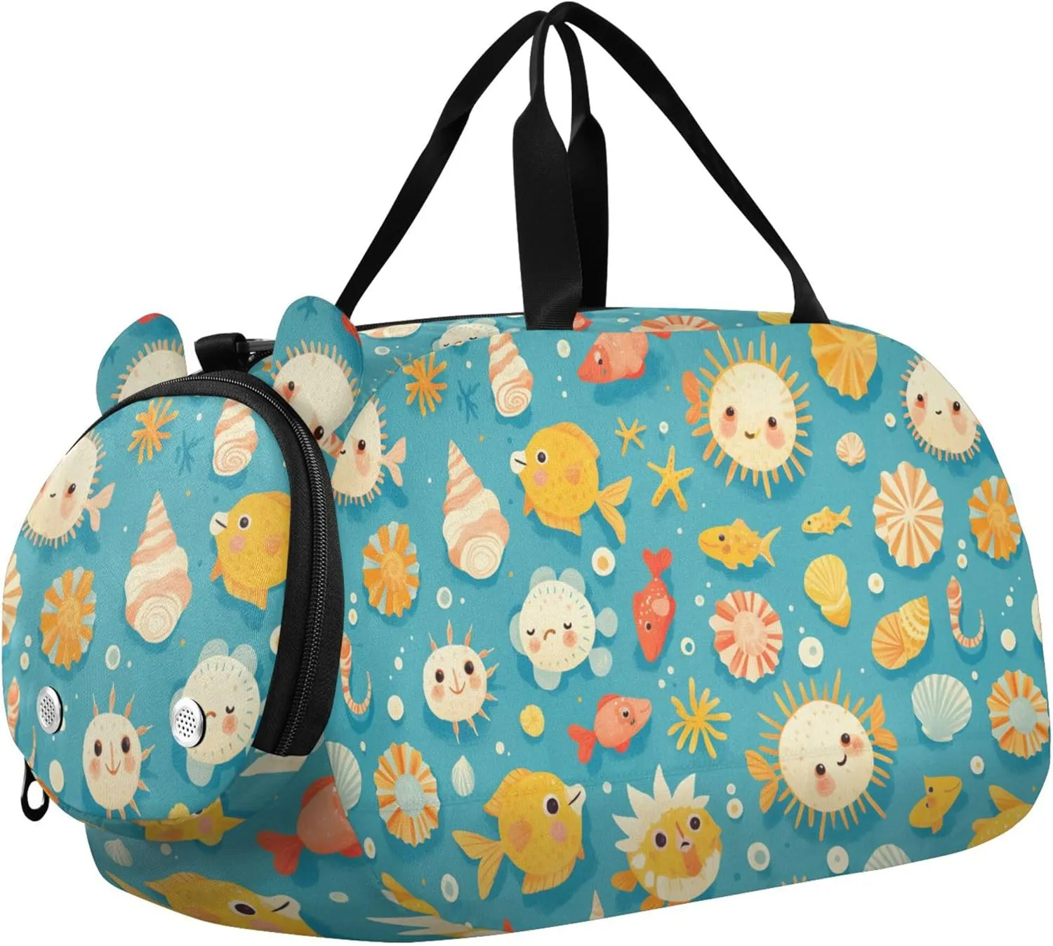 Cute Fish Seashells Girl's Gym Duffel Bag with Shoes Compartment Lightweight Overnight Bag for Boys and Girls