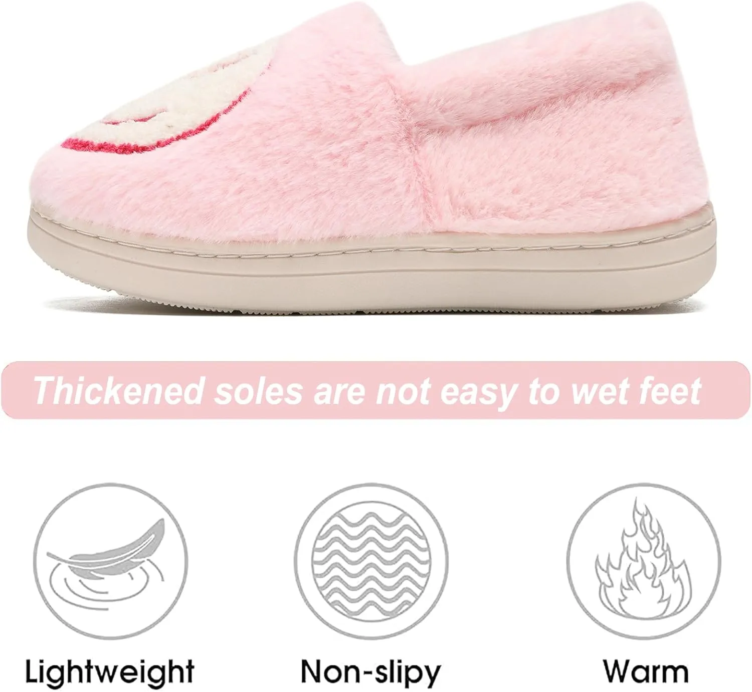Cute Smile Face Slippers for Girls Boys,Soft Plush Non-Slip House Kids Slippers with Memory Foam Warm Cartoon Happy face Shoes for Indoor Outdoor