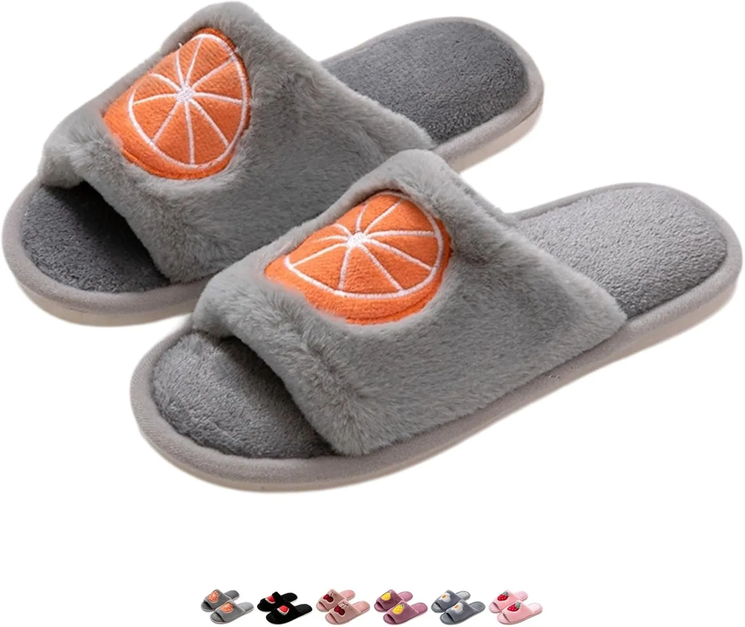 Cute Strawberry Slippers for Women Indoor Home Plush Cotton Cherry Non-Slip Slides Open Toe House Shoes Soft Sole Bedroom