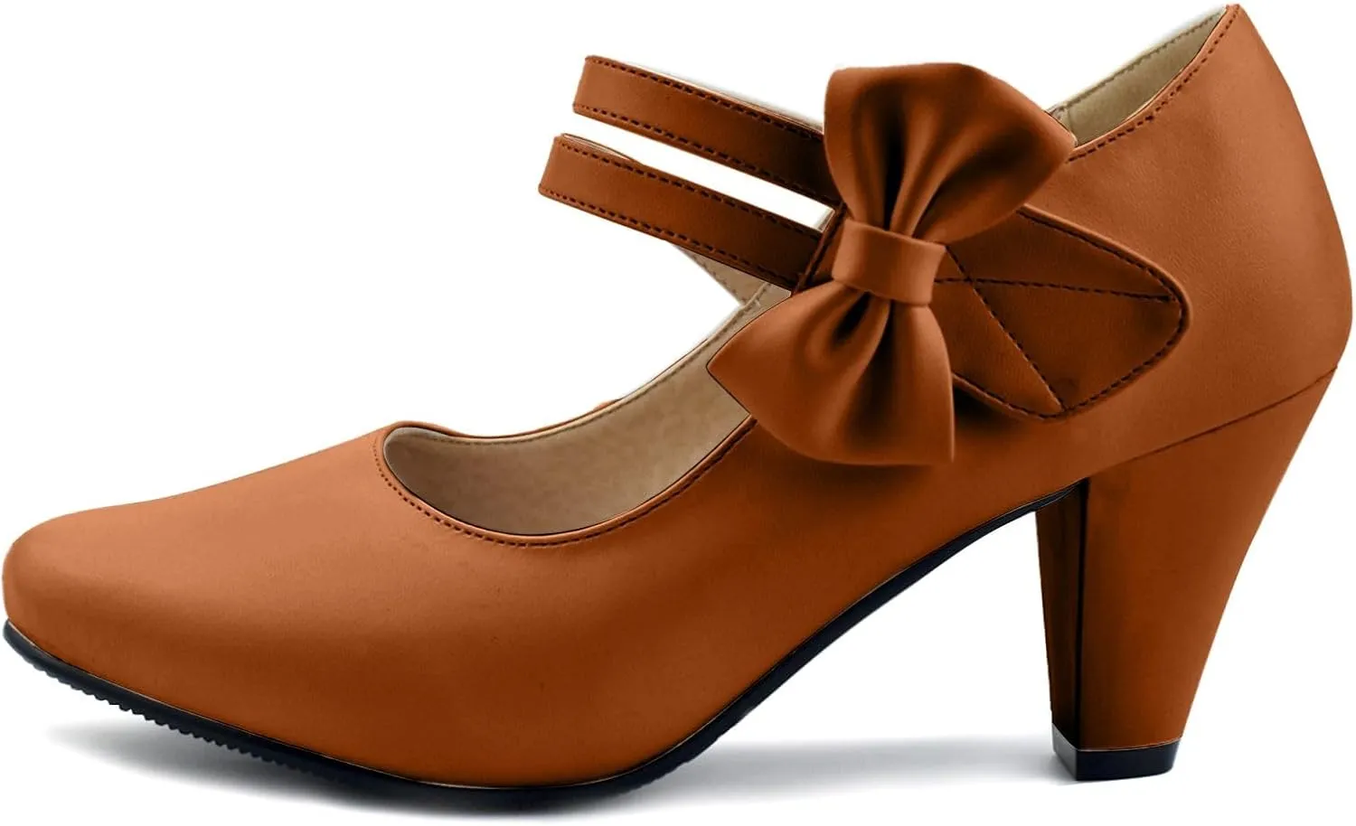 Cute Women's Mary Janes Block Chunky Heels Chic Ankle Strap Pumps Bow Closed Toe Comfort Shoes with Hook Loop