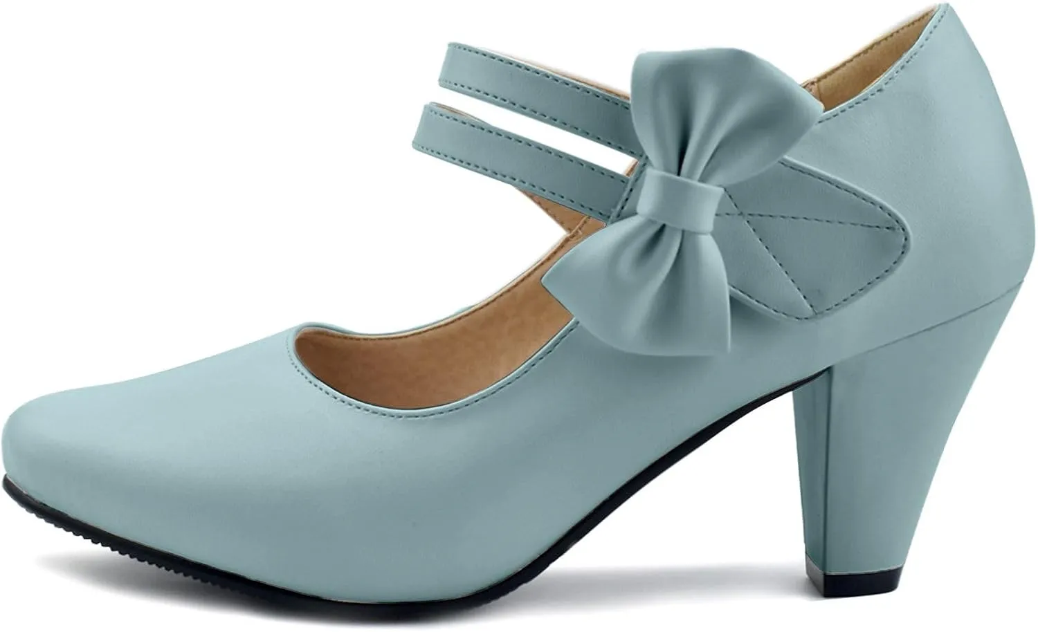 Cute Women's Mary Janes Block Chunky Heels Chic Ankle Strap Pumps Bow Closed Toe Comfort Shoes with Hook Loop
