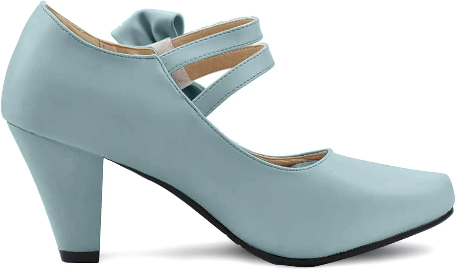 Cute Women's Mary Janes Block Chunky Heels Chic Ankle Strap Pumps Bow Closed Toe Comfort Shoes with Hook Loop