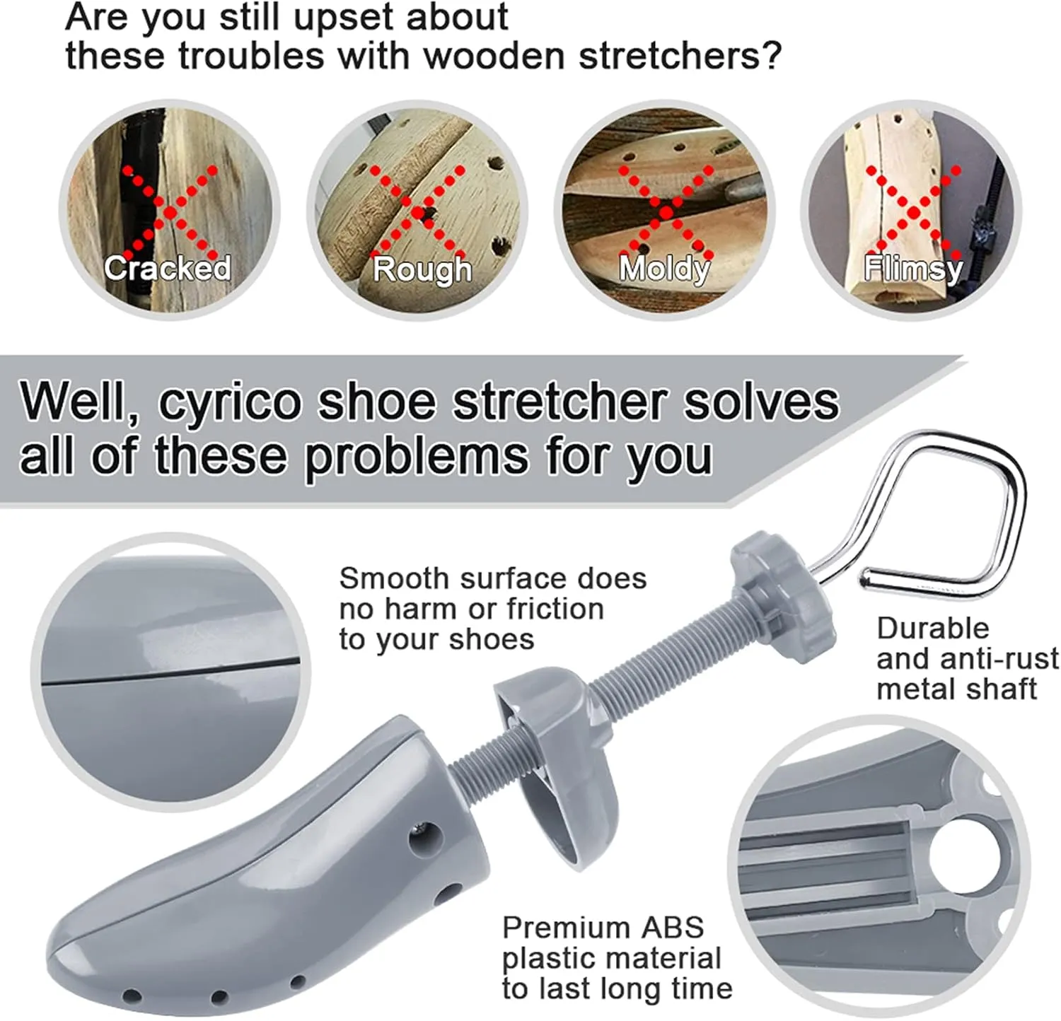 cyrico Shoe Stretcher Men 4-way Shoe Expander Widener Shoe Tree Shape for Wide Feet