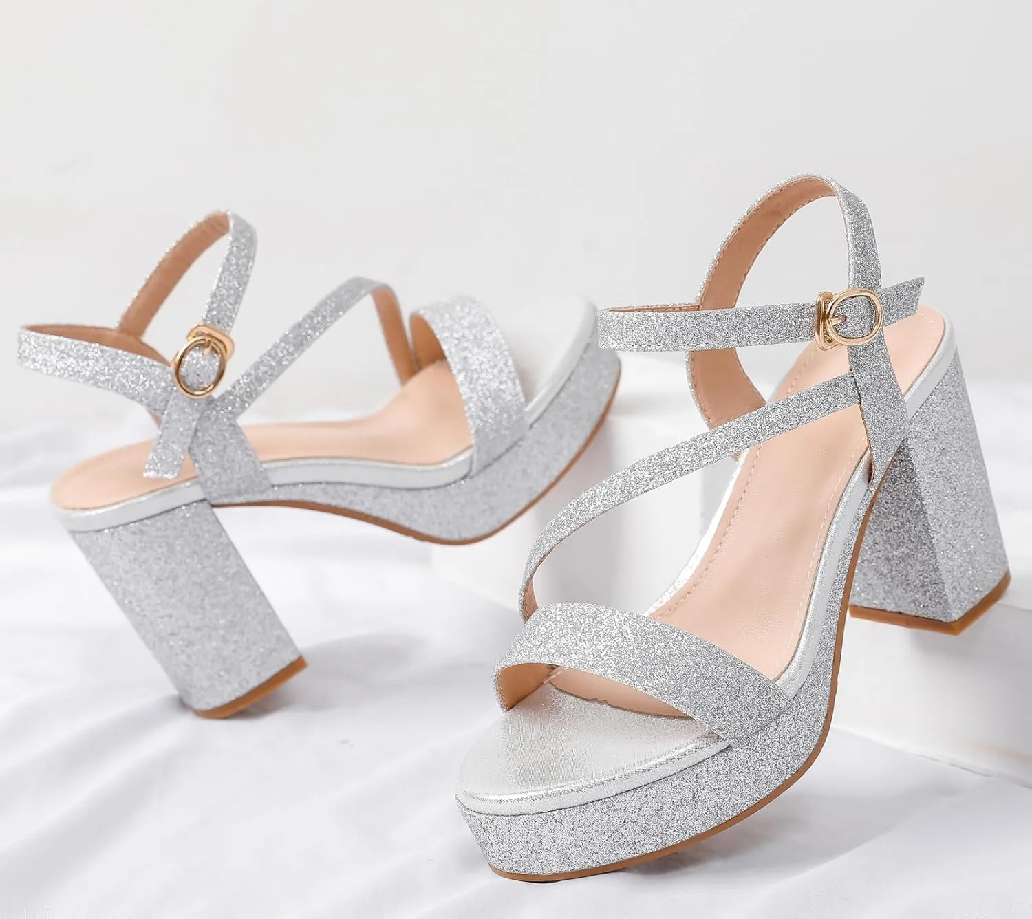 DADAWEN Platform Heels for Women High Block Chunky Open Toe Ankle Strap Heeled Sandals Wedding Party Evening Prom Dance Dress Pump Sandals Shoes