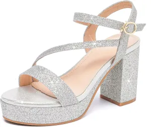 DADAWEN Platform Heels for Women High Block Chunky Open Toe Ankle Strap Heeled Sandals Wedding Party Evening Prom Dance Dress Pump Sandals Shoes