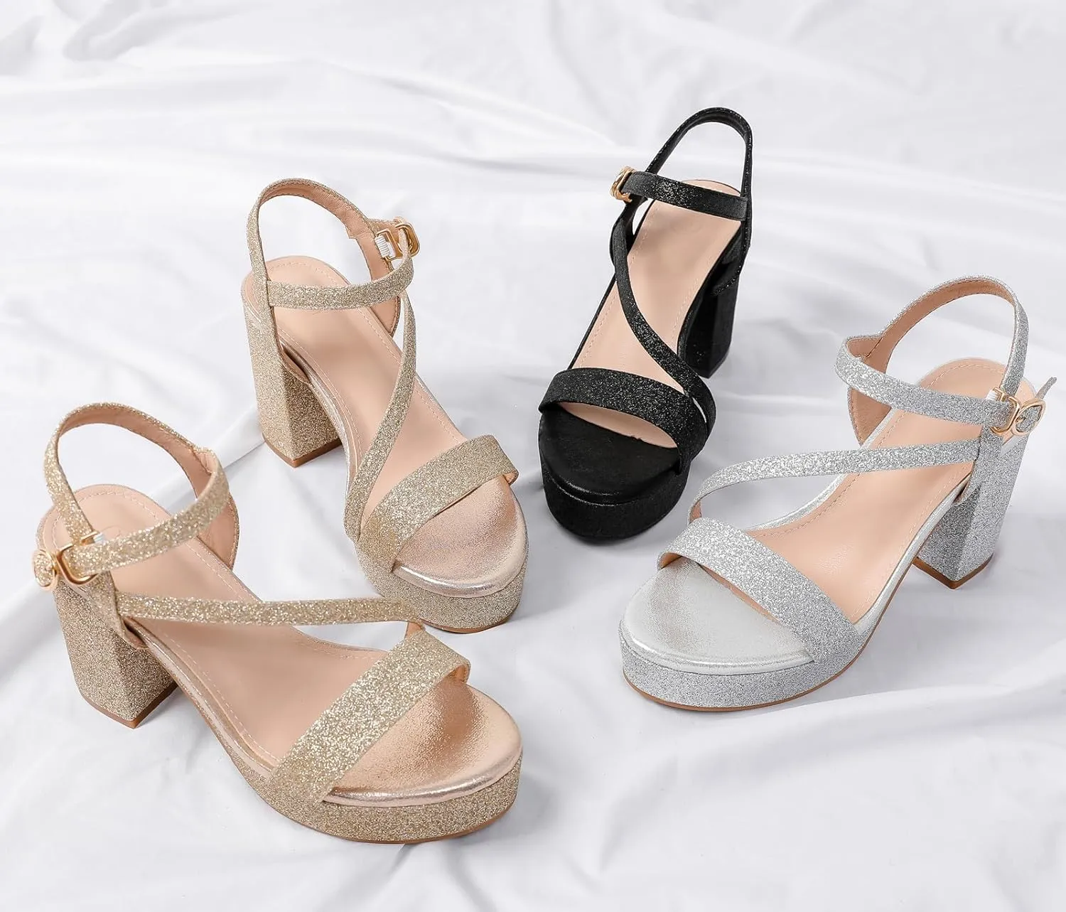 DADAWEN Platform Heels for Women High Block Chunky Open Toe Ankle Strap Heeled Sandals Wedding Party Evening Prom Dance Dress Pump Sandals Shoes