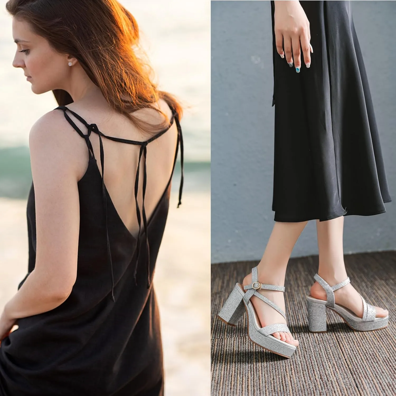 DADAWEN Platform Heels for Women High Block Chunky Open Toe Ankle Strap Heeled Sandals Wedding Party Evening Prom Dance Dress Pump Sandals Shoes
