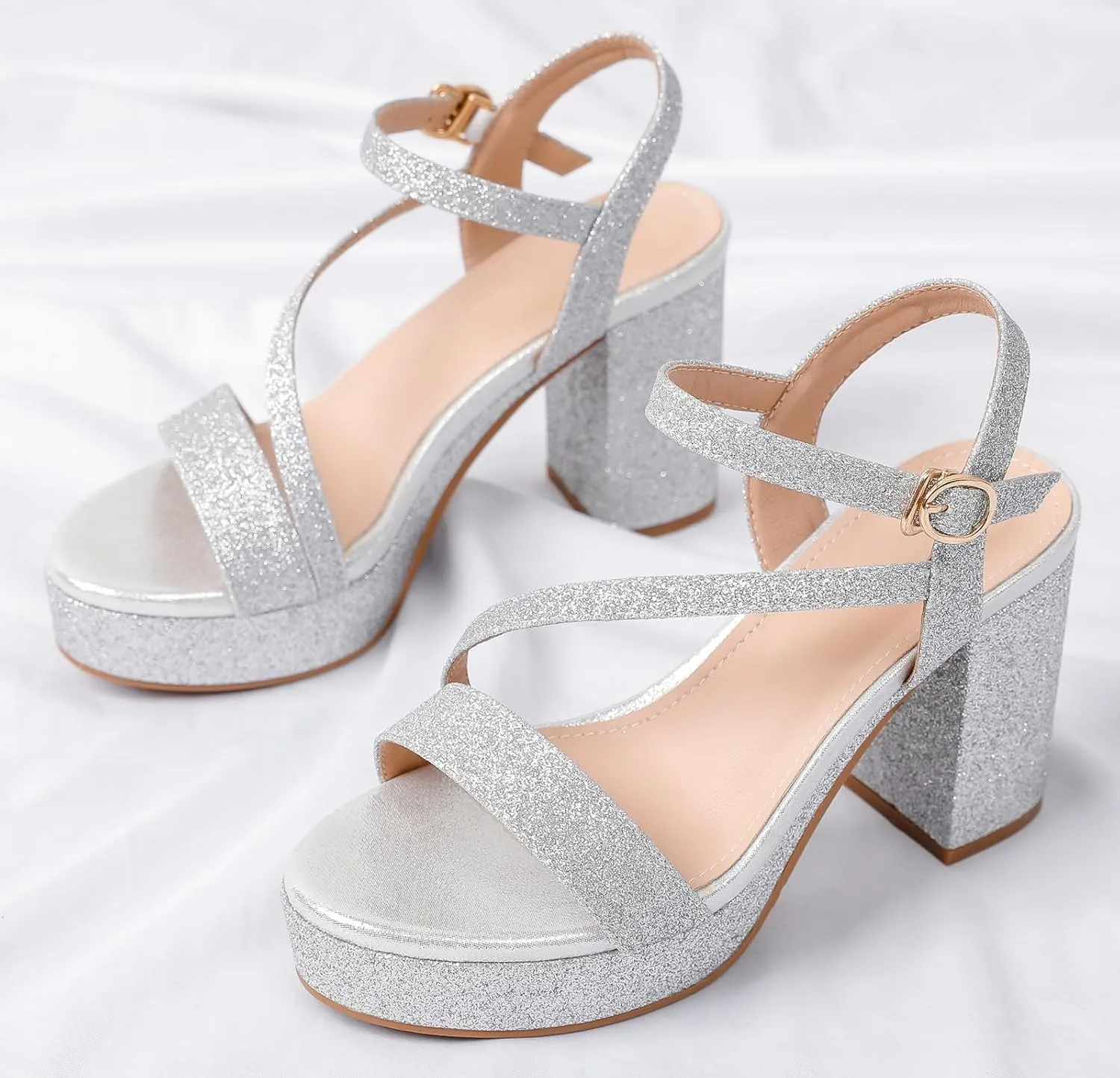 DADAWEN Platform Heels for Women High Block Chunky Open Toe Ankle Strap Heeled Sandals Wedding Party Evening Prom Dance Dress Pump Sandals Shoes