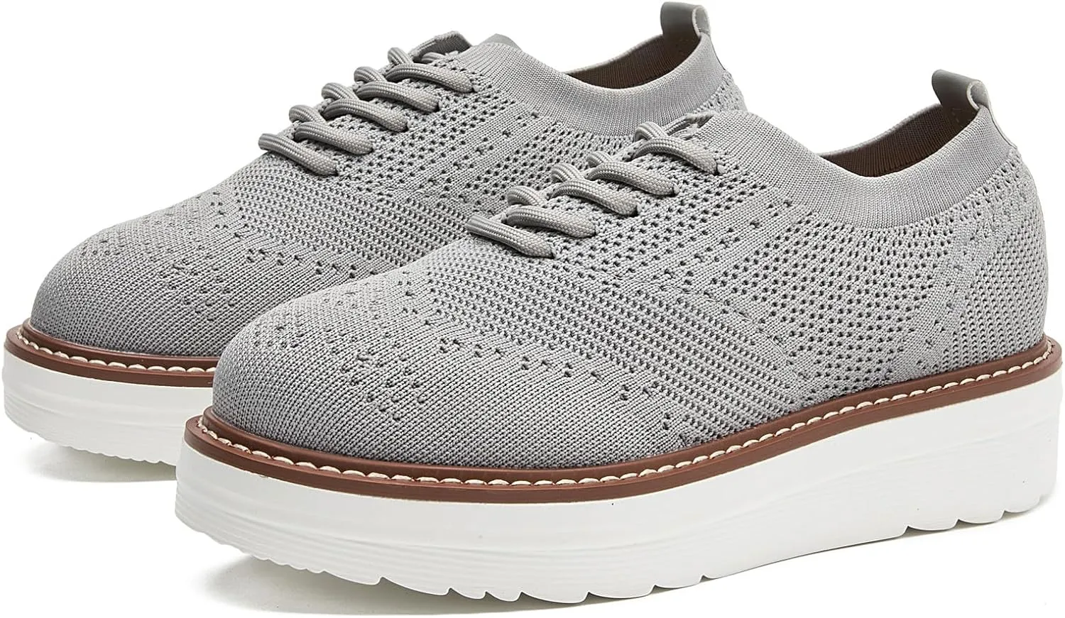 DADAWEN Women's Platform Lace-Up Wingtips Square Toe Oxford Shoes Mesh Breathable Knit Comfort Casual Dressy School Work Dress Shoes