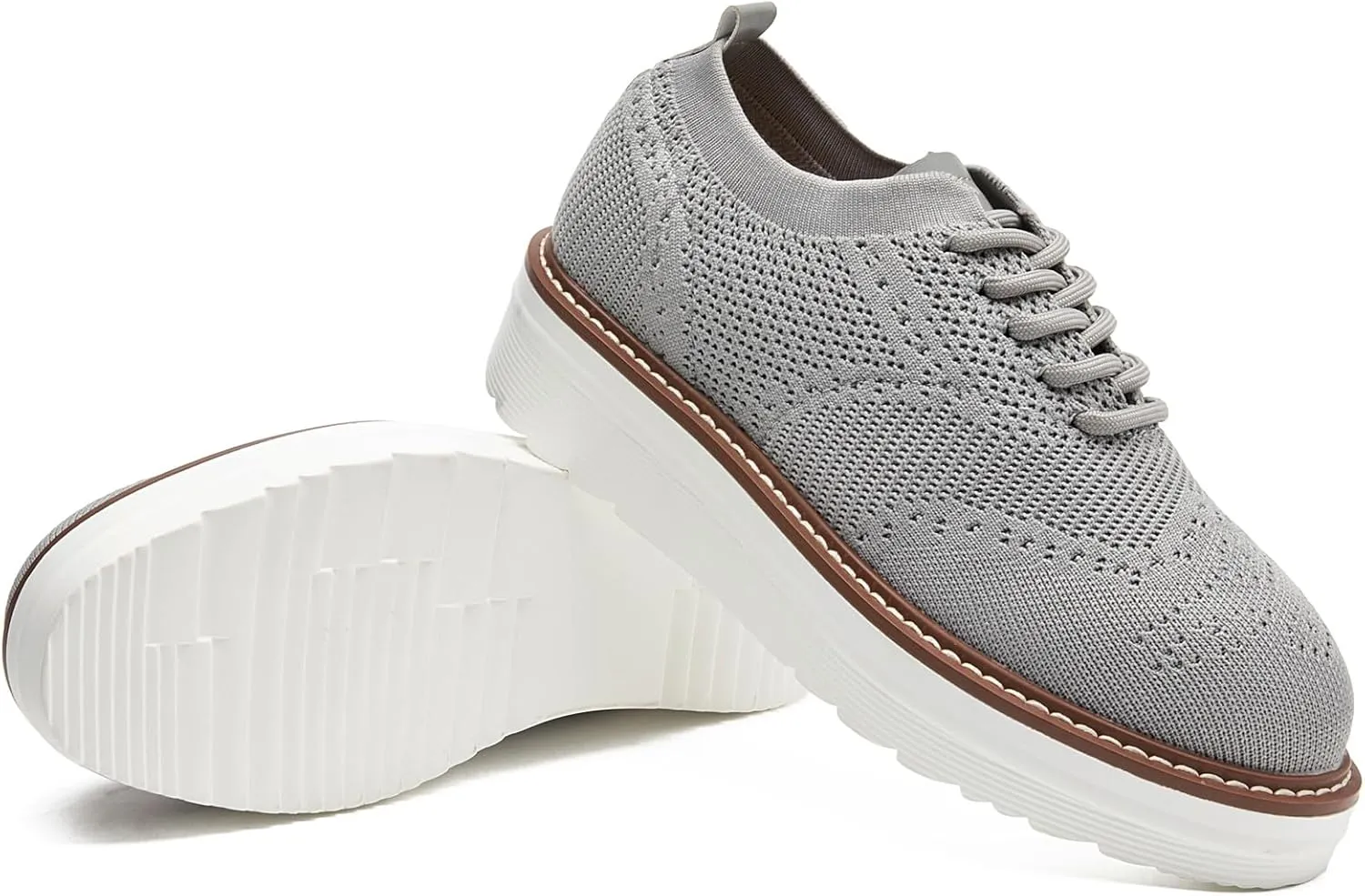 DADAWEN Women's Platform Lace-Up Wingtips Square Toe Oxford Shoes Mesh Breathable Knit Comfort Casual Dressy School Work Dress Shoes
