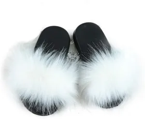 DAYISS Girls Faux Fur Slides Sandals Furry Slippers Fuzzy Fluffy House Slide Open Toe for Toddler Little Kids