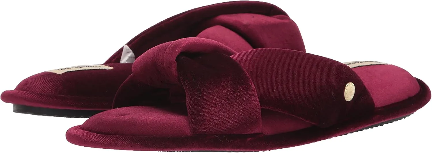 Dearfoams Women's Jules Shiny Velour Twist Vamp Slide Slipper
