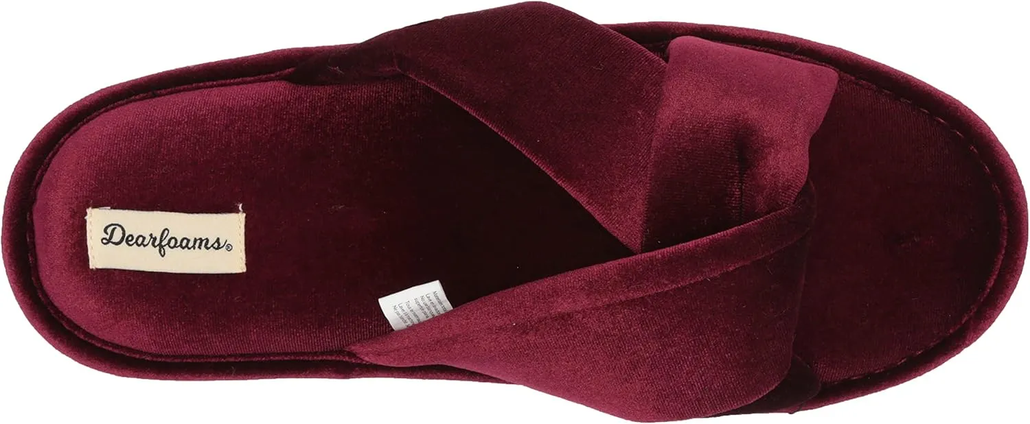 Dearfoams Women's Jules Shiny Velour Twist Vamp Slide Slipper