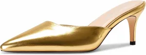 DearOnly Womens Pointed Toe Kitten Heel Mules Slip-on Stiletto Mid Heel Sandals Prom Dress Shoes 2.6 Inches Heels