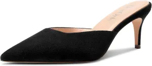 DearOnly Womens Pointed Toe Kitten Heel Mules Slip-on Stiletto Mid Heel Sandals Prom Dress Shoes 2.6 Inches Heels