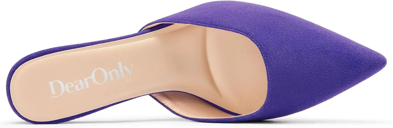 DearOnly Womens Pointed Toe Kitten Heel Mules Slip-on Stiletto Mid Heel Sandals Prom Dress Shoes 2.6 Inches Heels