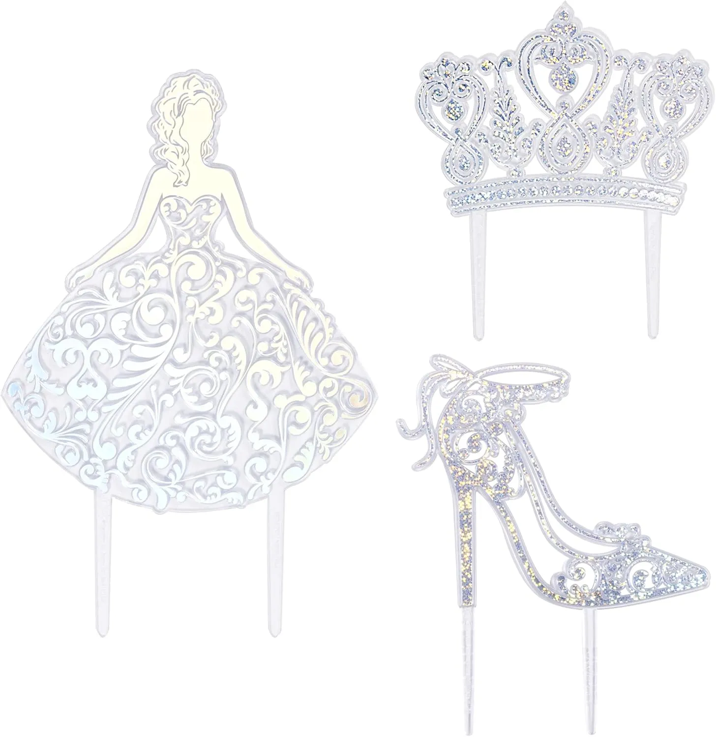 DecoPac Quinceanera Cake Topper, Glitter Cake Topper, Silver Cake Decoration, 3 Piece Set