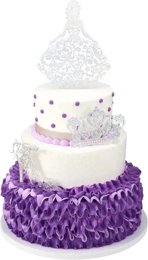DecoPac Quinceanera Cake Topper, Glitter Cake Topper, Silver Cake Decoration, 3 Piece Set