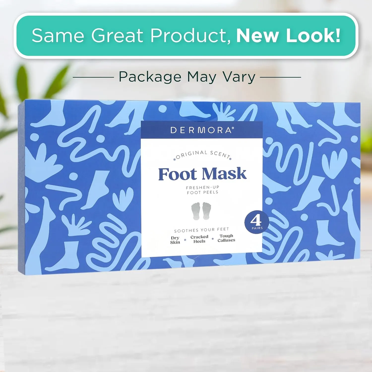 DERMORA Foot Peel Mask - 4 Pack of Regular Size Skin Exfoliating Foot Masks for Dry, Cracked Feet, Callus, Dead Skin Remover for baby soft feet, Original Scent
