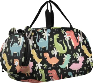 Dinos Duffel Gym Bags with Shoes Compartment Multifunctional Carry On Overnight Bag for Boys and Girls