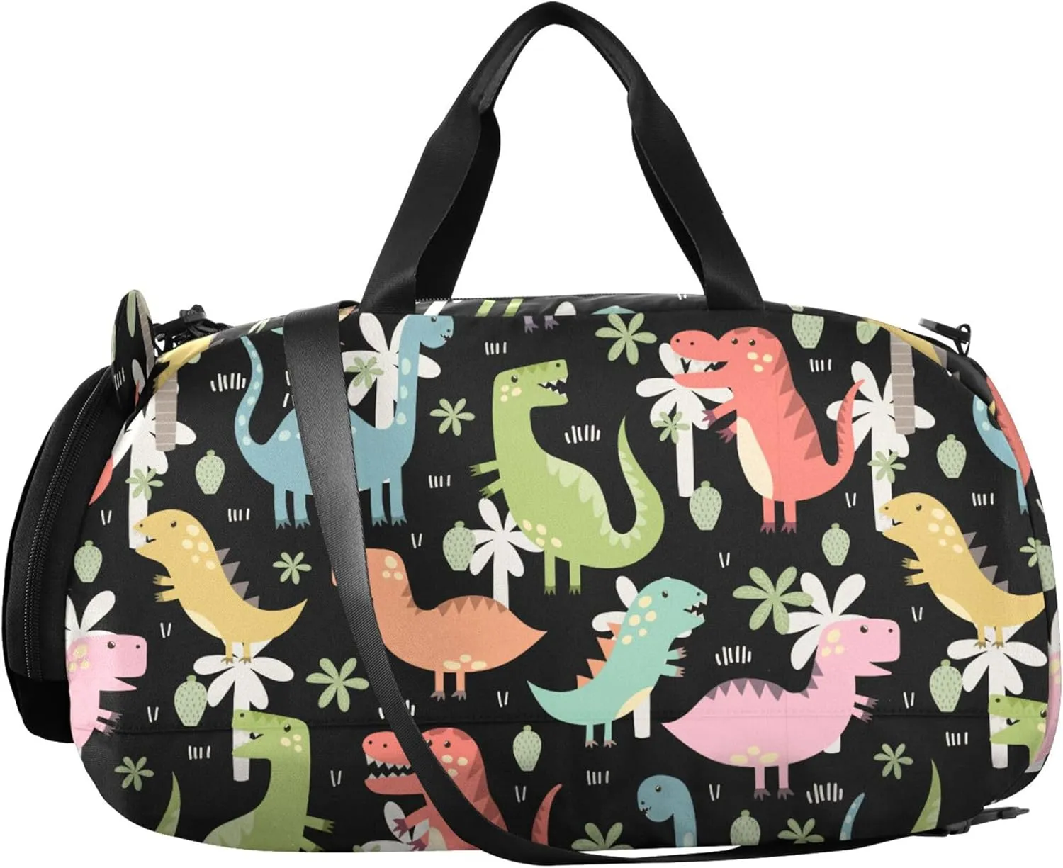 Dinos Duffel Gym Bags with Shoes Compartment Multifunctional Carry On Overnight Bag for Boys and Girls