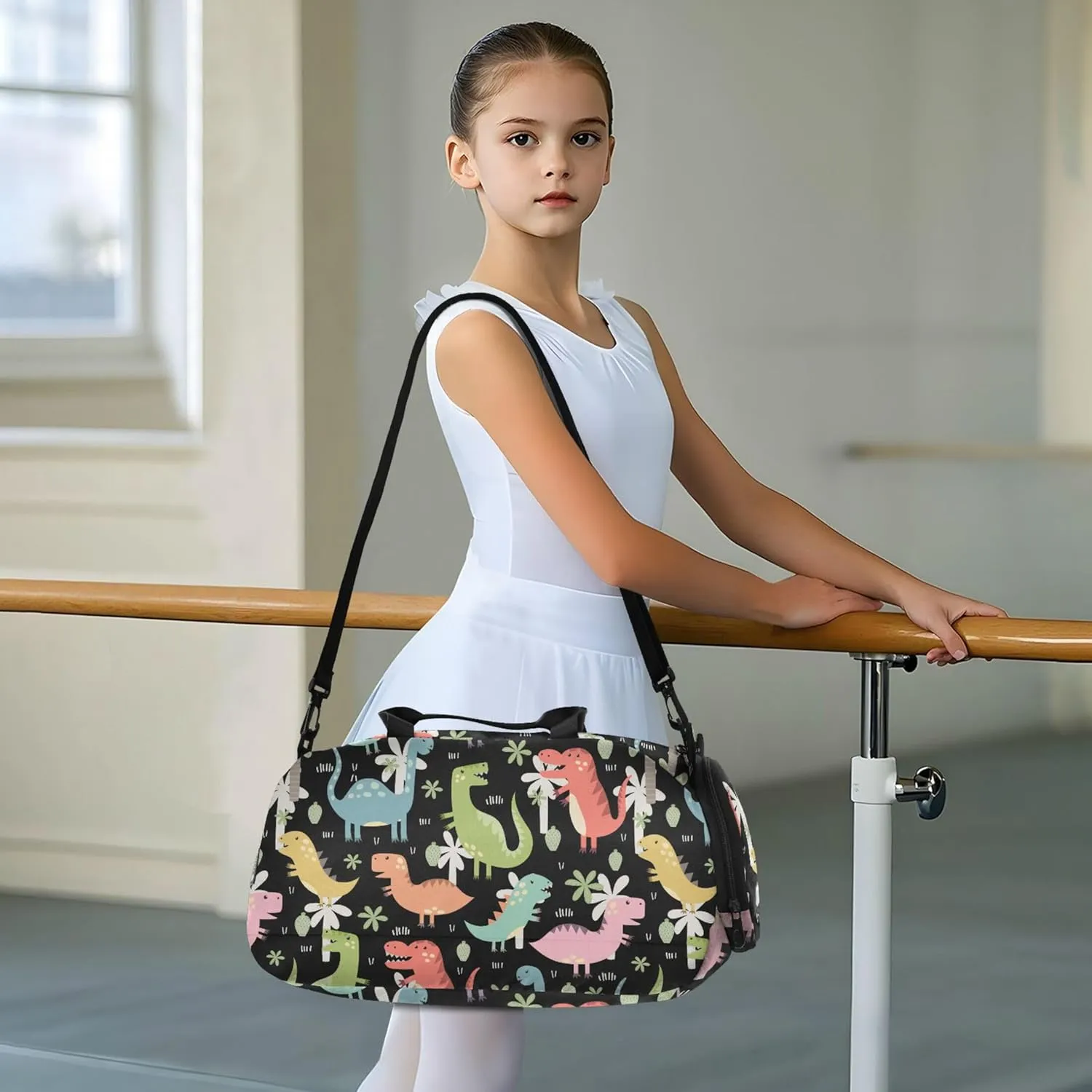 Dinos Duffel Gym Bags with Shoes Compartment Multifunctional Carry On Overnight Bag for Boys and Girls